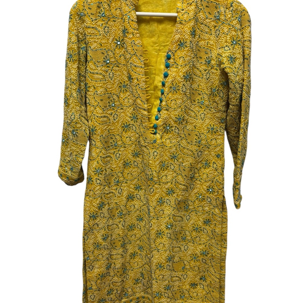 Source Unknown Yellow Embroidered Long Tunic Dres… - image 6
